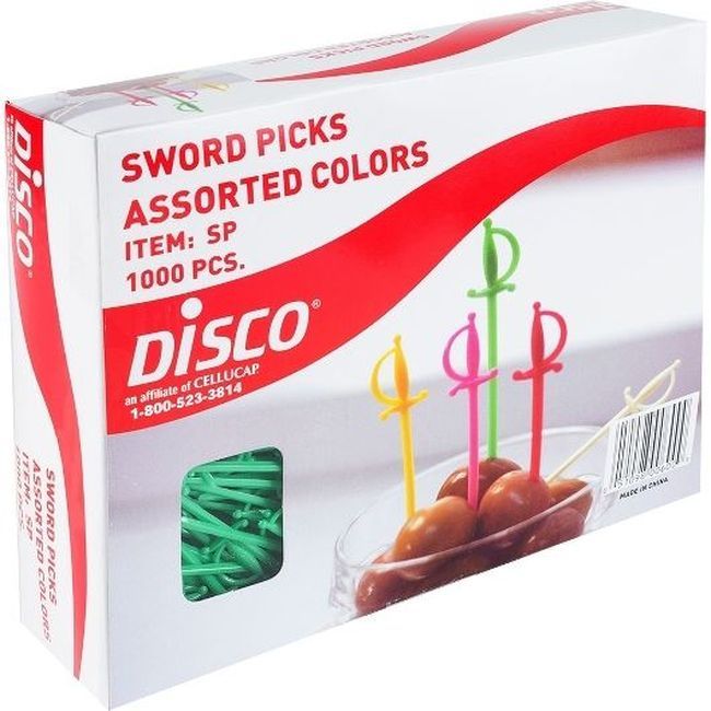 Disco Assorted Color Sword Picks, 1000 Count -- 10 Per Case