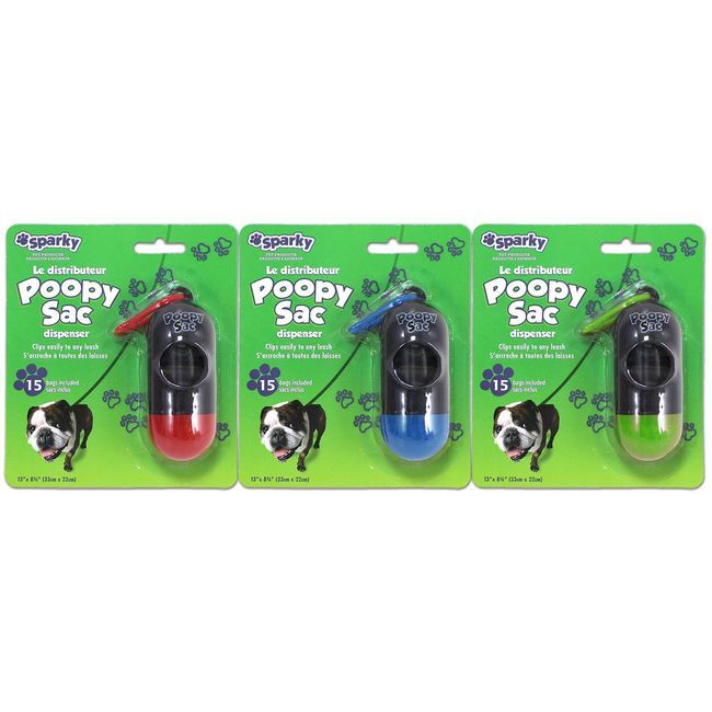 Sparky Poopy Sac Red Blue Green Dispenser With 15 Bag -- 48 Per Case