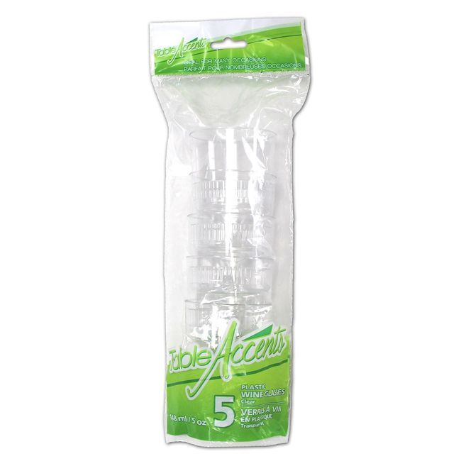 Table Accents 5 Oz Clear Plastic Wine Glasses, 5 Count -- 24 Per Case