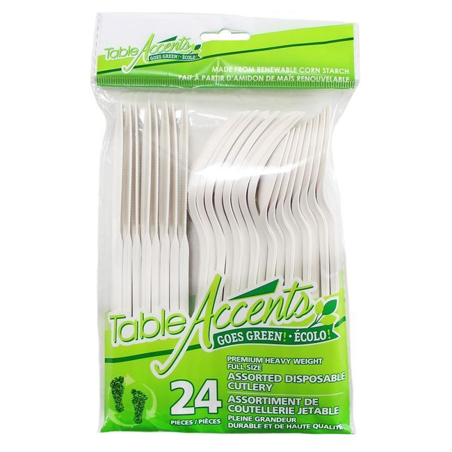 Table Accents Full Size Bioplastic Assorted Cutlery, 24 Count -- 24 Per Case