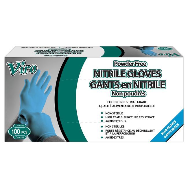 Viro Gants En Nitrile Bleus Moyens 4 Mil Sans Poudre, 100 Unités -- 10 Par Boîte