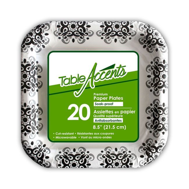 Table Accents Assiettes Rondes En Papier De Qualité Supérieure, Résistantes À L'eau, 8,5 Po, 20 Unités -- 24 Par Boîte