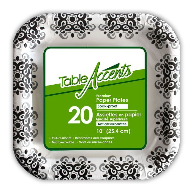 Table Accents Assiettes Rondes En Papier De Qualité Supérieure, Résistantes À L'eau, 10 Po, 20 Unités -- 24 Par Boîte