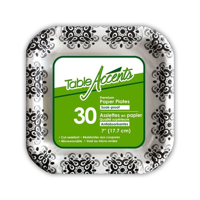 Table Accents Assiettes Rondes En Papier De Qualité Supérieure, Résistantes À L'eau, 7 Po, 30 Unités -- 24 Par Boîte