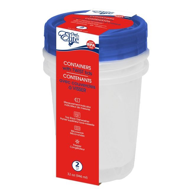 Chef Elite 32 Oz Container With Twist Lid, 2 Count -- 12 Per Case