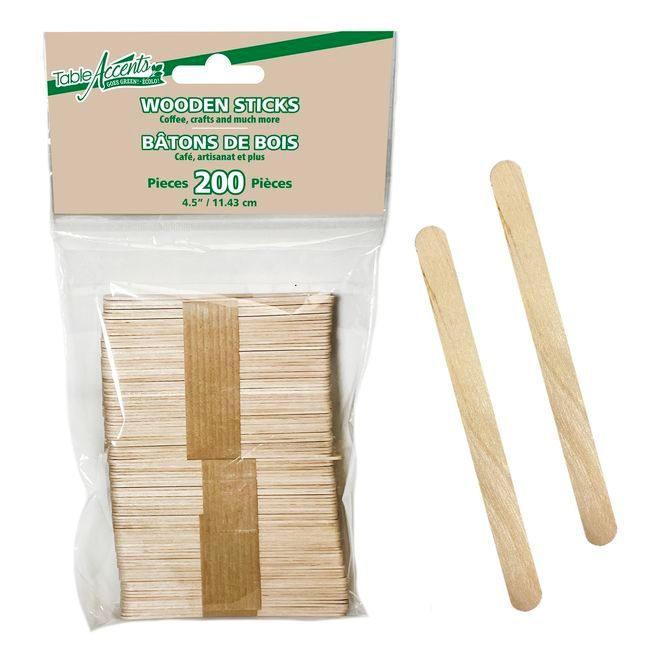 Table Accents Wide Birch Wood Stir Sticks, 200 Count -- 24 Per Case