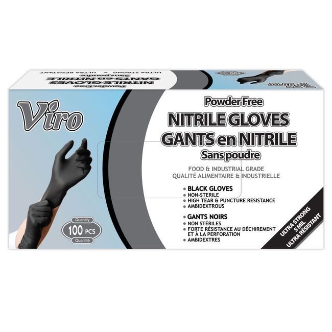 Viro Black Medium 5mil Powder Free Nitrile Gloves, 100 Count -- 10 Per Case