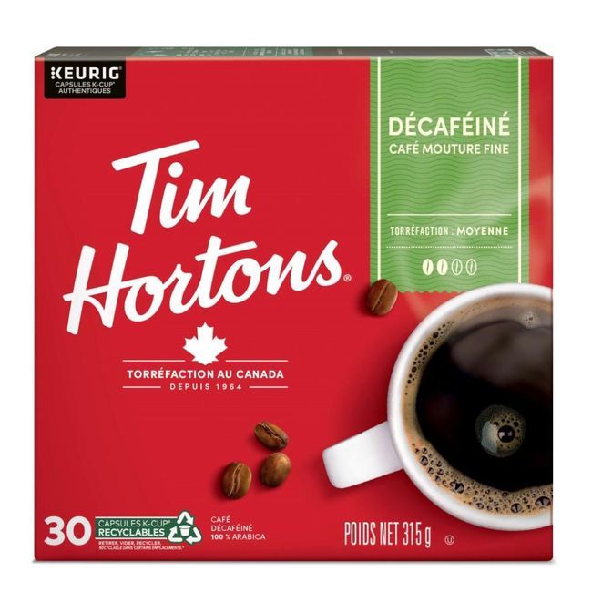Tim Hortons Decaffeinated K Cup Coffee Capsules, 30 Count -- 4 Per Case