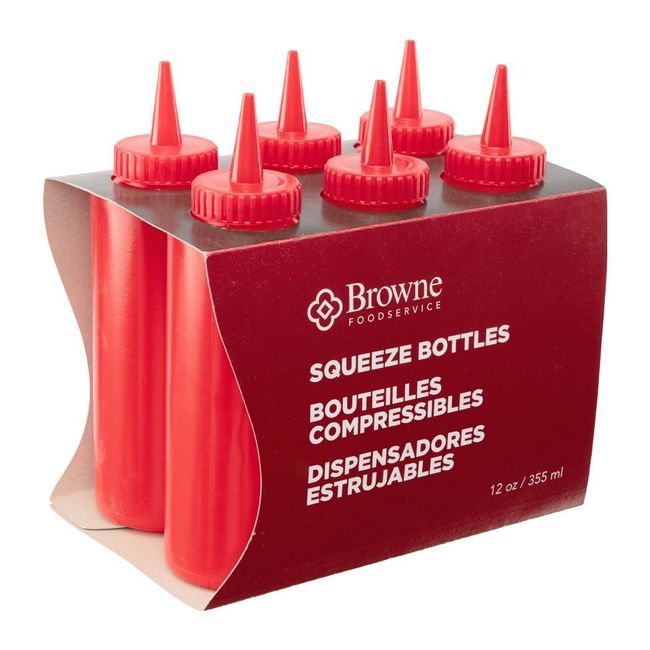 Browne Polyethylene Red 12 Oz Squeeze Dispenser Set, Set Of 6