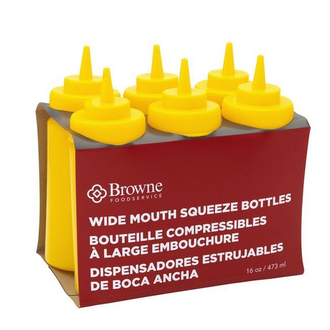 Browne Polyethylene Yellow 12 Oz Squeeze Dispenser Set, Set Of 6