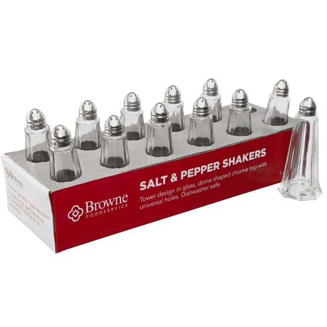 Browne 1.02 Oz Glass Tower Shaped Salt And Pepper Shaker, Set Of 12