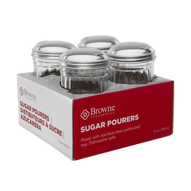 Browne Plastic 12 Oz Sugar Pourer With Stainless Steel Top, Set Of 4