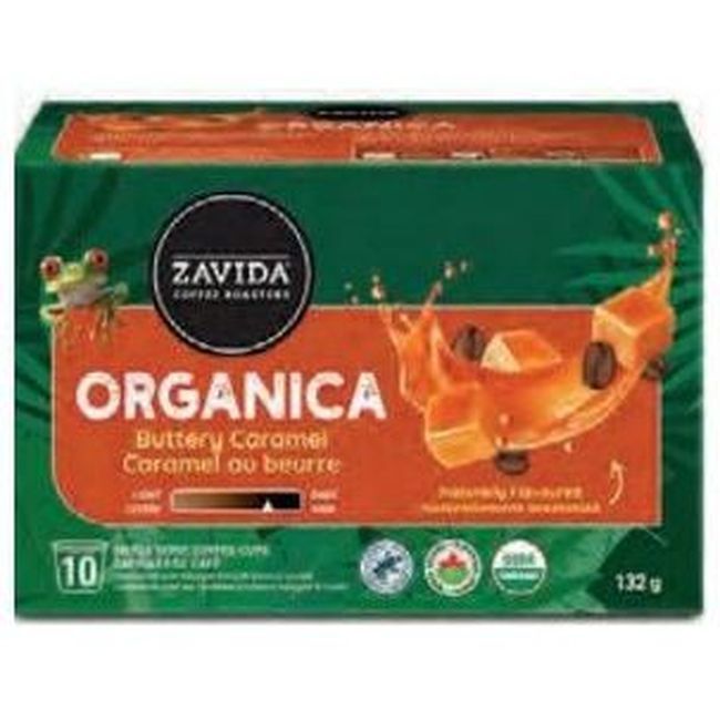 Zavida Organica Buttery Caramel Coffee Pods, 10 Count -- 6 Per Case
