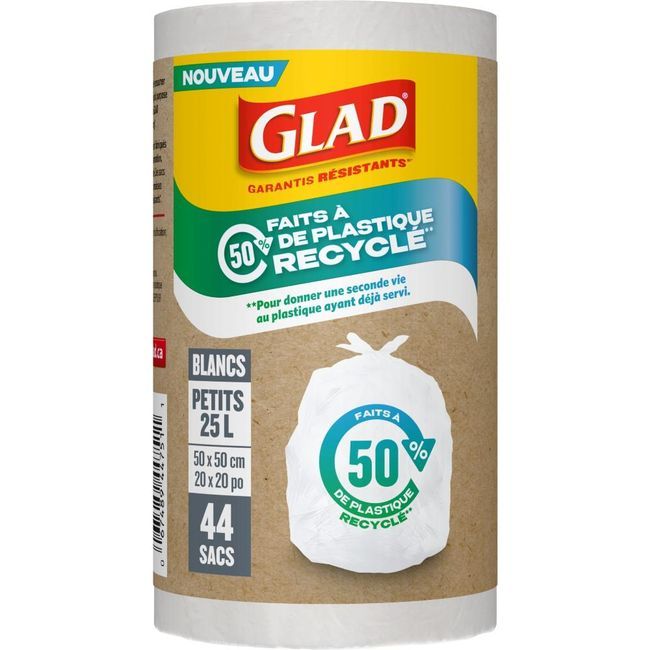 Glad 50 Percent Recycled Plastic 25 L White Small Bag, 44 Count -- 12 Per Case