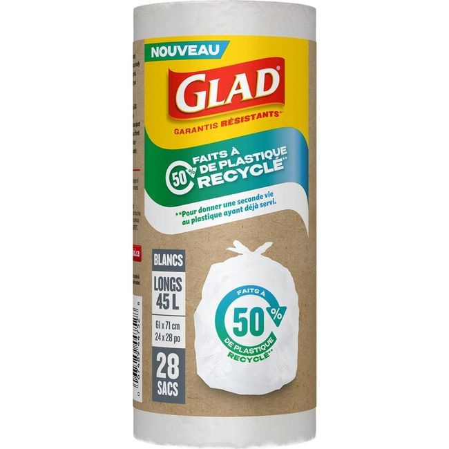 Glad 50 Percent Recycled Plastic 45 L White Tall Bag, 28 Count -- 12 Per Case