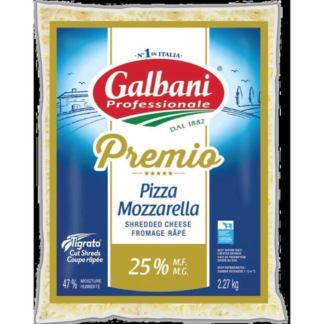 Galbani Premio 25 Percent Milk Fat 3d Cut Grated Mozzarella Cheese, 2.27 Kg -- 4 Per Case