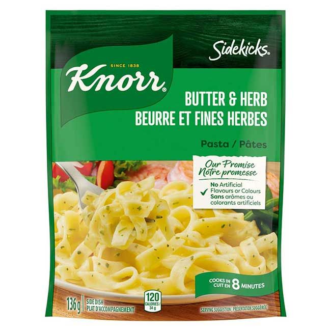 Knorr Sidekicks Pâtes Au Beurre Et Aux Herbes, 136 G -- 8 Par Boîte