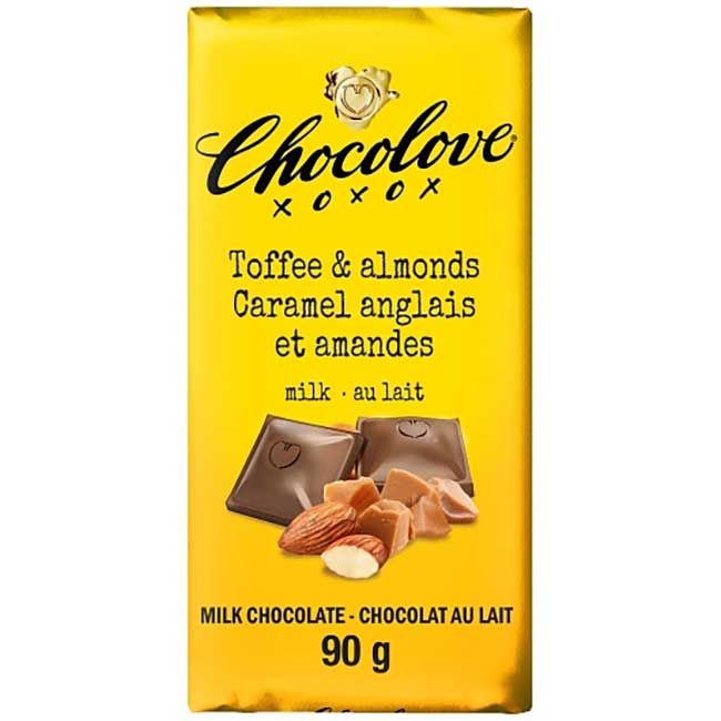 Chocolove Toffee And Almonds In Milk Chocolate Bar, 90 G -- 18 Per Case
