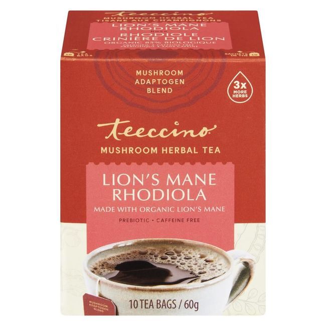Teeccino Tisane Aux Champignons Rhodiola Et Crinière De Lion, 10 Sachets De Thé -- 6 Par Boîte