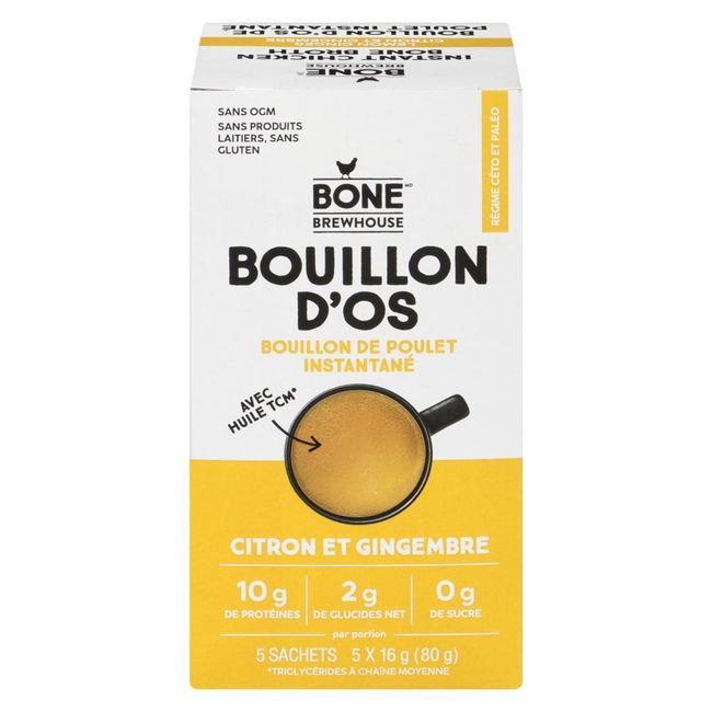 Bone Brewhouse Bouillon D'os De Poulet Instantané Au Citron Et Au Gingembre, 80 G -- 9 Par Boîte