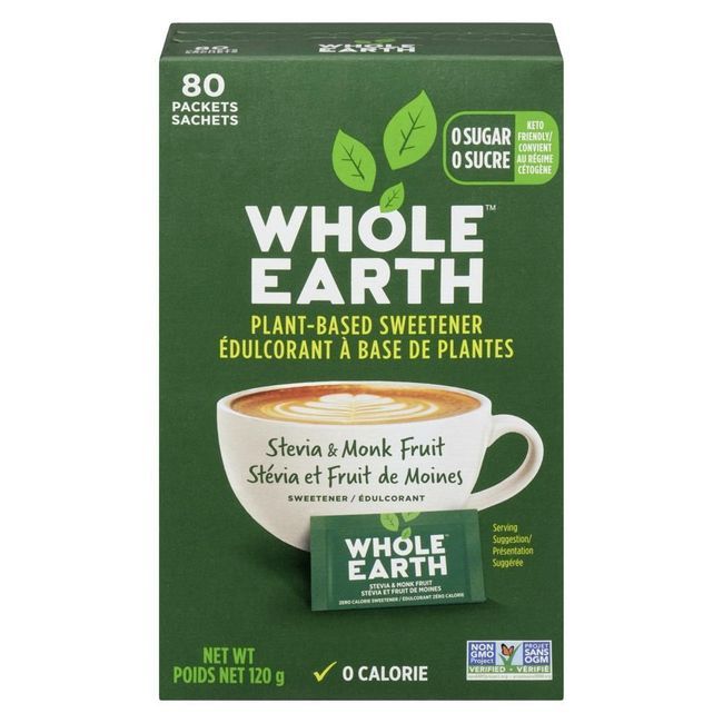 Whole Earth Sachets D'édulcorant Stevia Monk Fruit, 80 Unités -- 12 Par Boîte