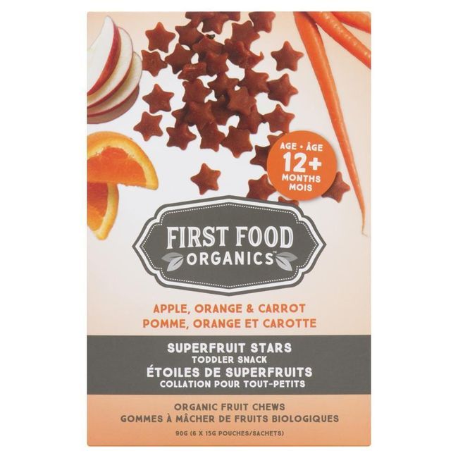 First Food Organics Apple Orange And Carrot Superfruit Stars Toddler Snack, 90 G -- 8 Per Case