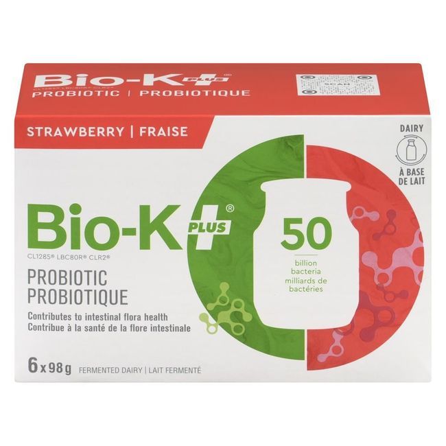 Bio-k Plus 98 G De Lait Fermenté Probiotique À La Fraise 50b, 6 Unités -- 4 Par Boîte