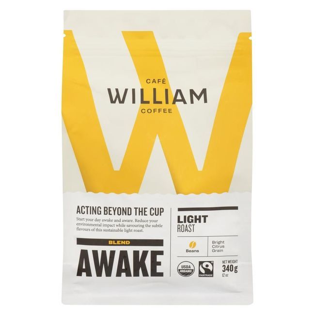 Café William Awake Light Roast Organic Whole Bean Coffee, 340 G -- 6 Per Case