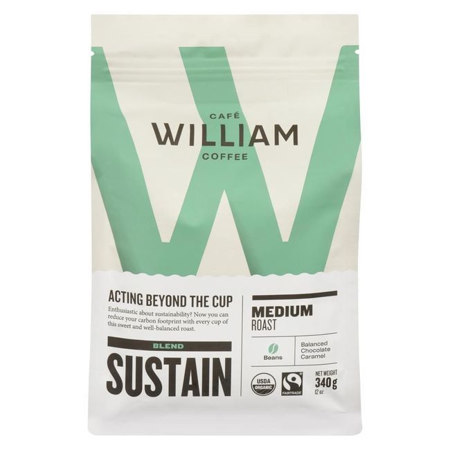 Café William Sustain Medium Roast Organic Whole Bean Coffee, 340 G -- 6 Per Case