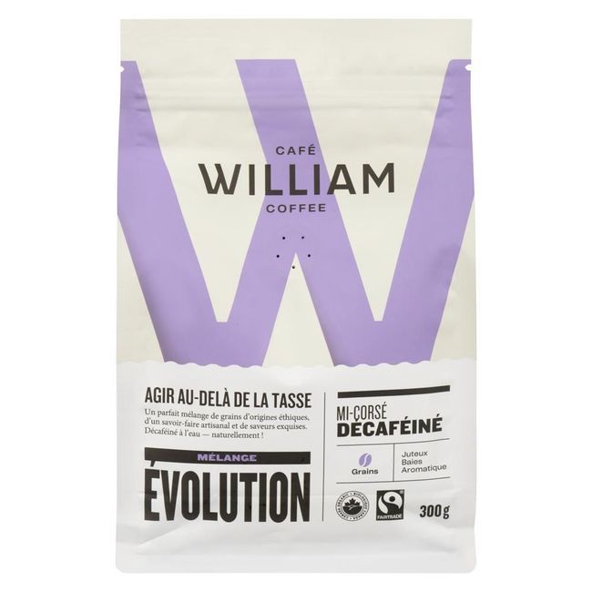 Café William Evolve Medium Roast Decaf Organic Whole Bean Coffee, 300 G -- 6 Per Case