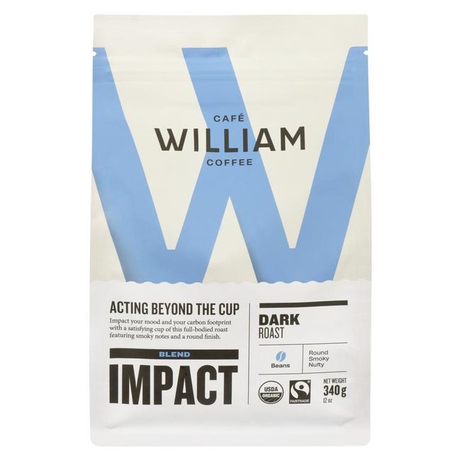 Café William Impact Organic Fairtrade Dark Roast Whole Bean Coffee, 340 G -- 6 Per Case