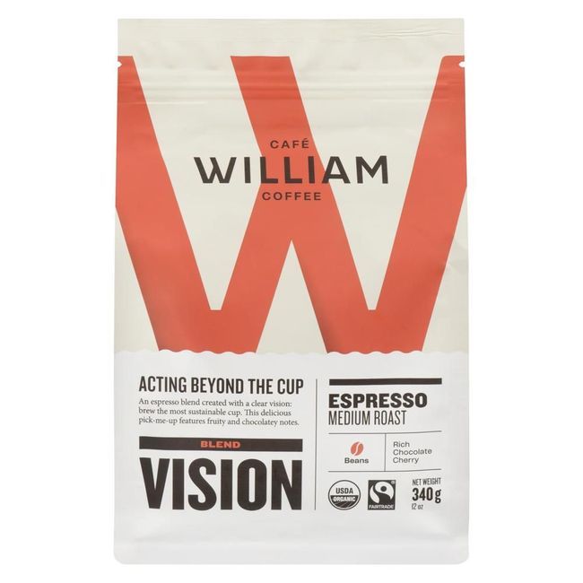 Café William Vision Espresso Roast Organic Whole Bean Coffee, 340 G -- 6 Per Case