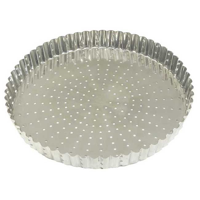 Gobel Tin Plate Perforated Fluted Tart Mold With Fixed Bottom, 10.6 In Diameter X 1 In Height