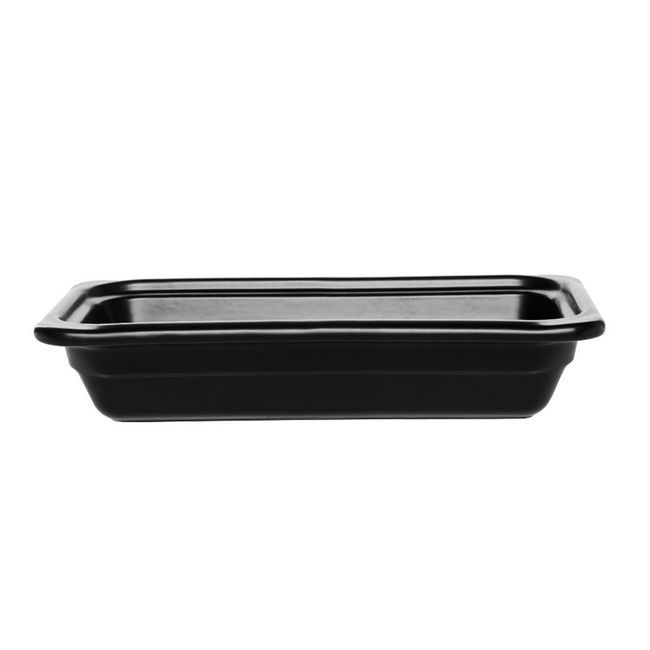 Emile Henry Coal Black Half Size Ceramic Insert Food Pan, 12.5 X 10.5 X 4 In