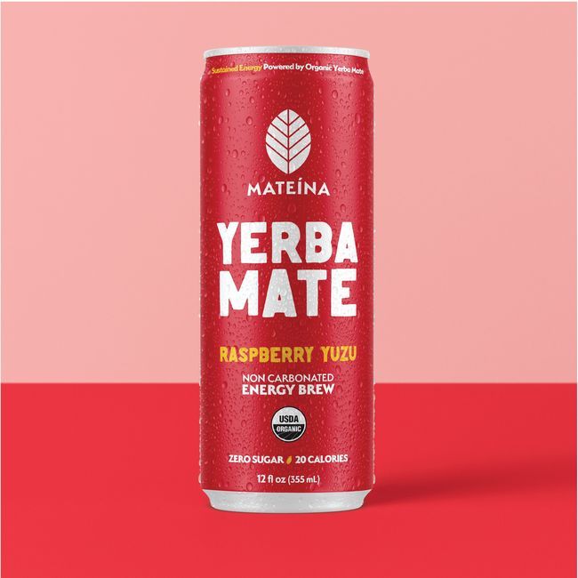 Mateina Raspberry Yuzu Sparkling Energy Infusion Yerba Mate, 355 Ml -- 12 Per Case