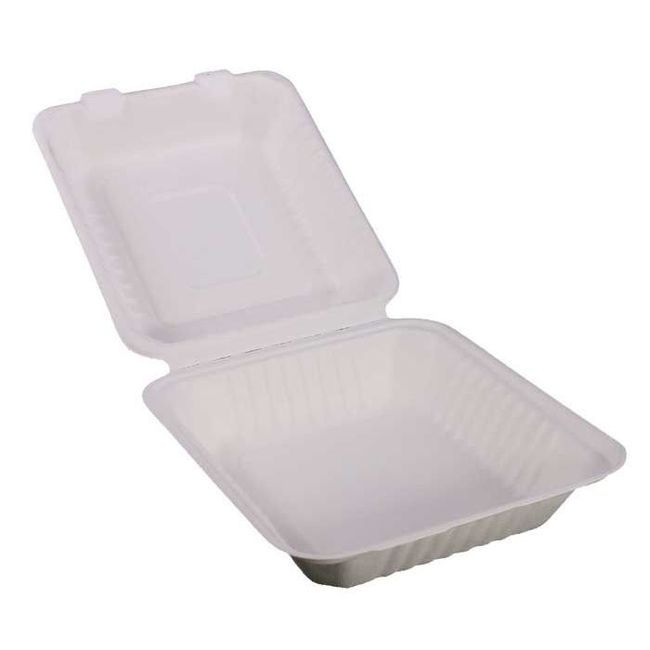Kitch 24/7 White Compostable Molded Fiber Hinged Container, 8 X 8 In -- 200 Per Case