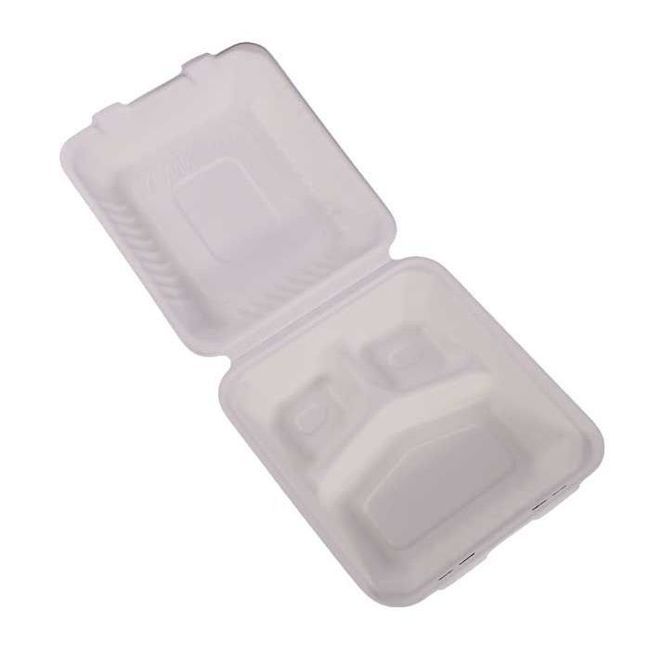 Kitch 24/7 White Compostable 3-compartment Molded Fiber Hinged Container, 8 X 8 In -- 200 Per Case