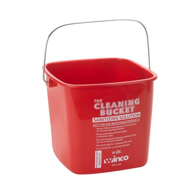 Winco Ppl-6r Polypropylene Red Sanitizing Solution Cleaning Bucket, 6 Qt Capacity
