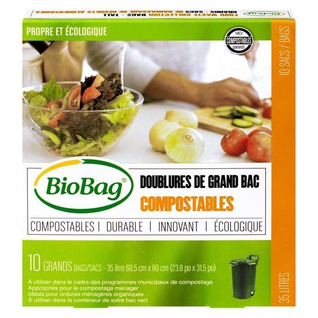 Biobag Sacs Poubelles Compostables De 35 L, Paquet De 10 -- 12 Par Boîte