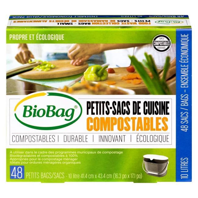 Biobag Sacs De Cuisine Compostables De Petite Taille De 10 L Paquet Économique, 48 Unités -- 12 Par Boîte