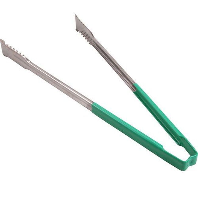 Vollrath 4791670 Stainless Steel Antimicrobial One Piece Tong With Versagrip Ends And Green Kool-touch Handle, 16 In Length
