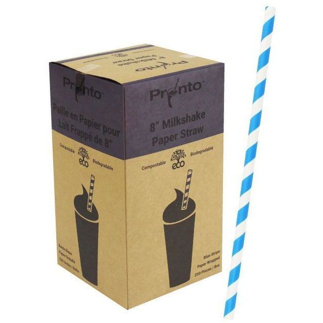Somi Blue Stripe Milkshake Wrapped Paper Straw, 8 In -- 2000 Per Case