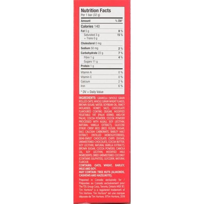 Tim Hortons Barre Granola Double Chocolat, 160 G -- 12 Par Boîte