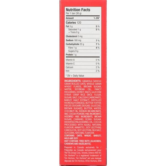 Tim Hortons Barre Granola Au Caramel Salé, 150 G -- 12 Par Boîte