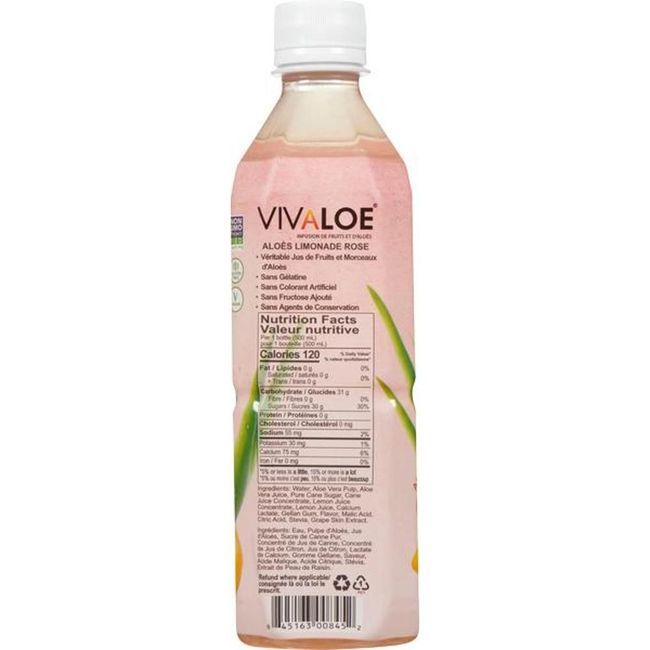 Vivaloe Eau D'aloès Limonade Rose, 500 Ml -- 12 Par Boîte