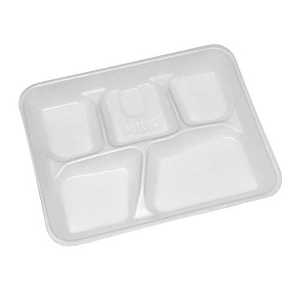 Pactiv White 5-compartment School Lunch Tray, 10.25 X 8.25 X 1.125 In -- 500 Per Case