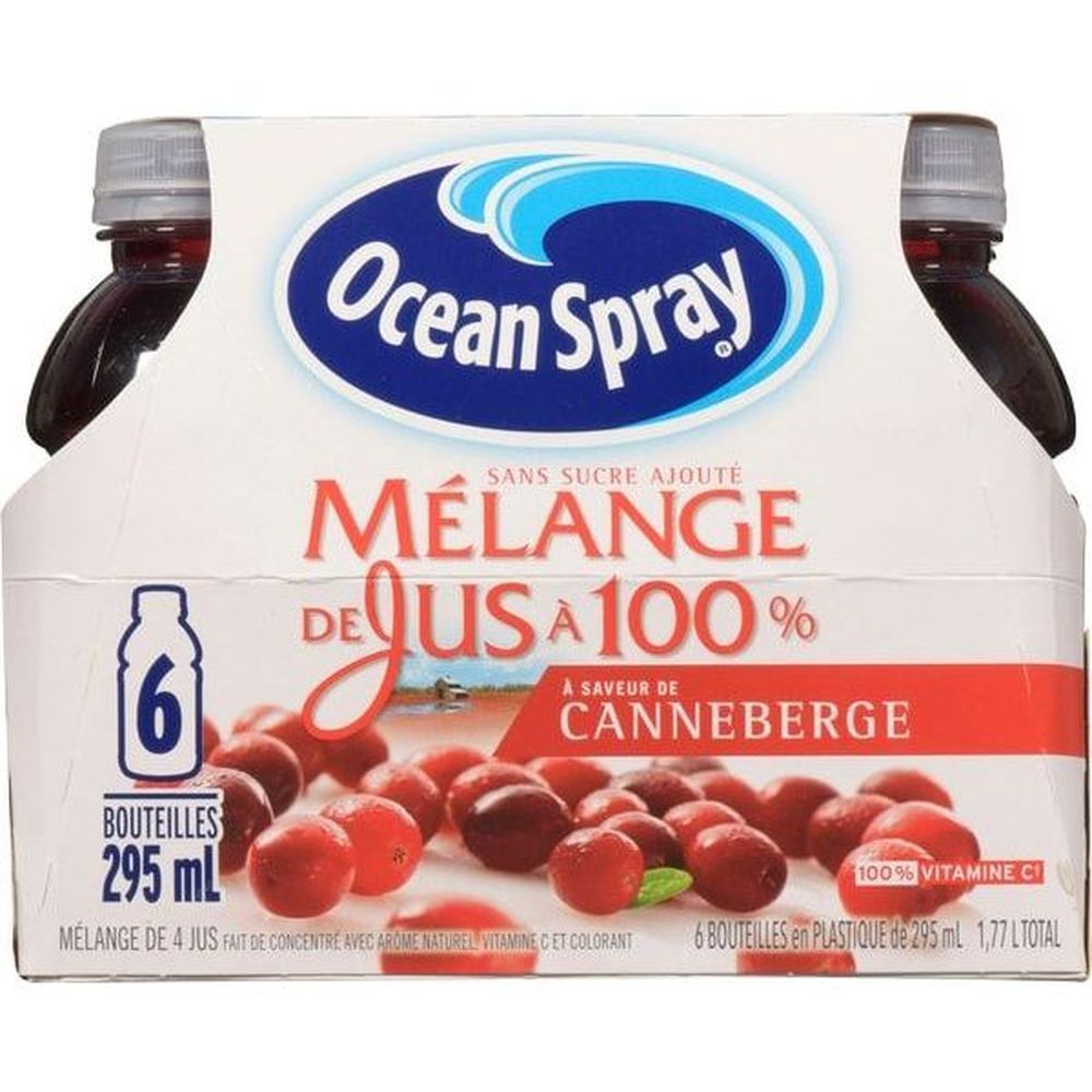 Ocean Spray 295 Ml 100 Percent Cranberry Juice Blend, 6 Count -- 4 Per Case