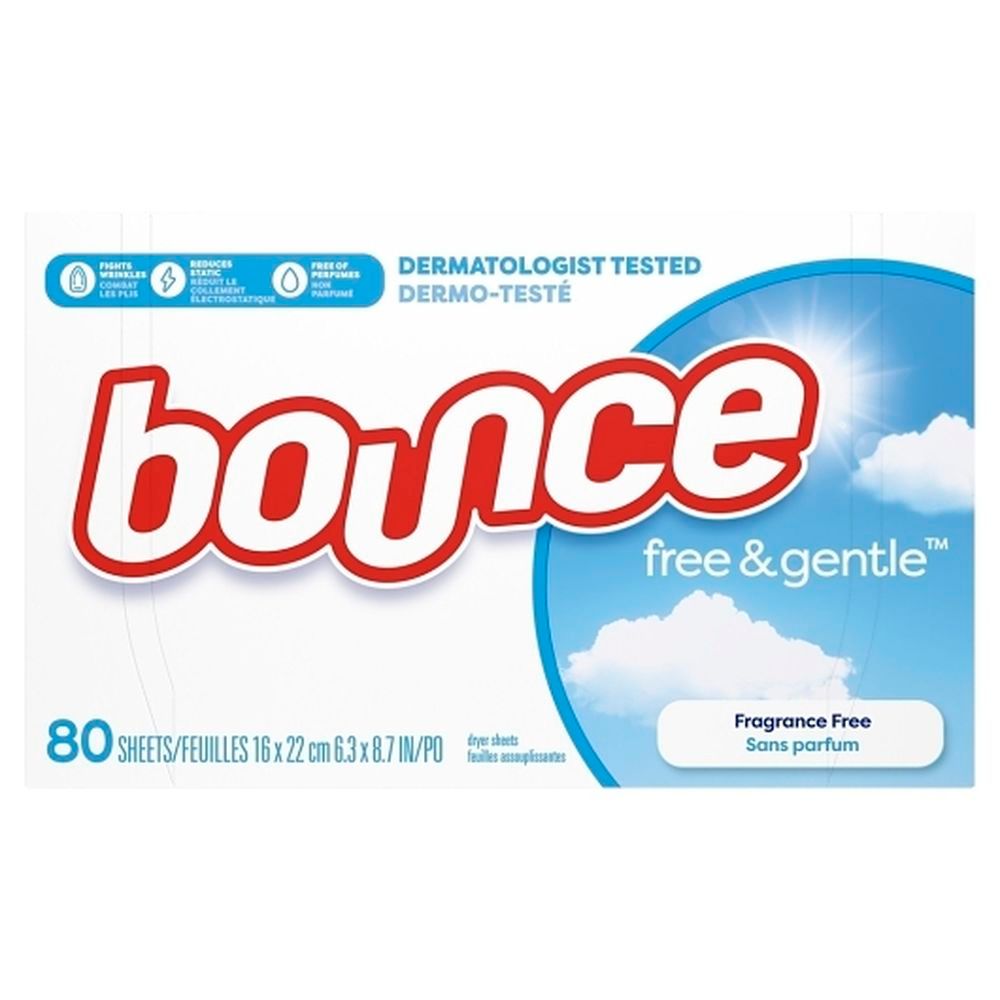 Bounce Free And Gentle Fragrance Free Fabric Softener Dryer Sheet, 80 Count -- 9 Per Case
