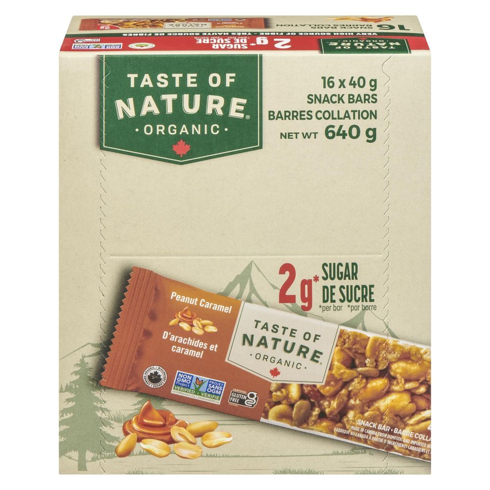 Taste Of Nature Barre De Collation Biologique Aux Fruits Et Aux Noix, Caramel Et Arachides, 40 G -- 16 Par Boîte