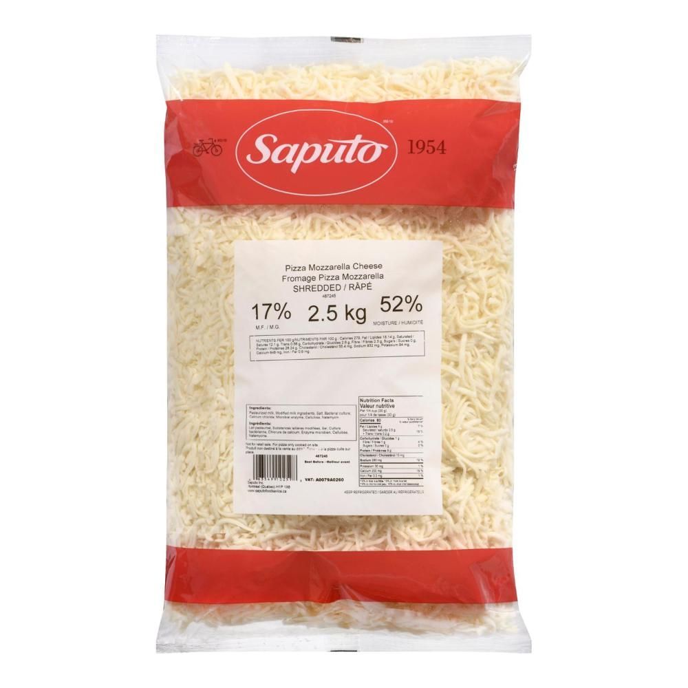 Saputo Fromage Mozzarella À Pizza À 17 % De Matières Grasses Laitières, 2,5 Kg – 4 Par Carton
